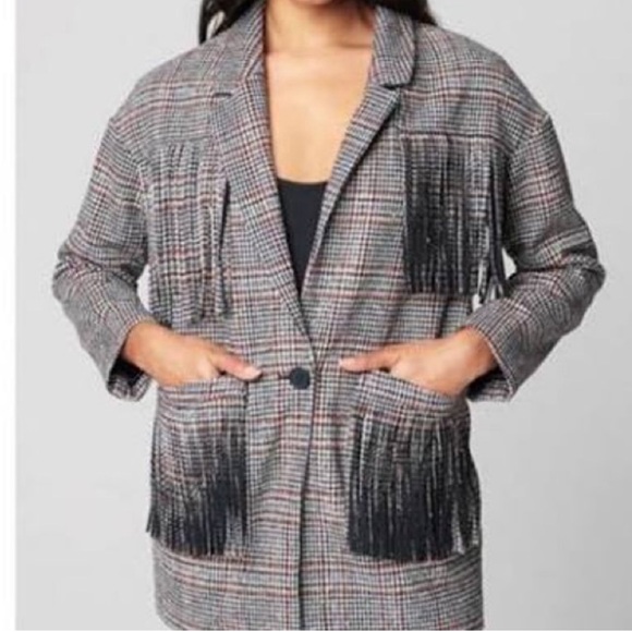 Blank NYC Blazer Jacket Fringe Houndstooth Oversized Boho Western - Picture 4 of 7